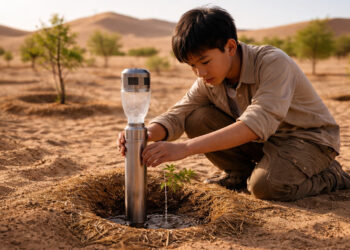Adolescente cria água no deserto
