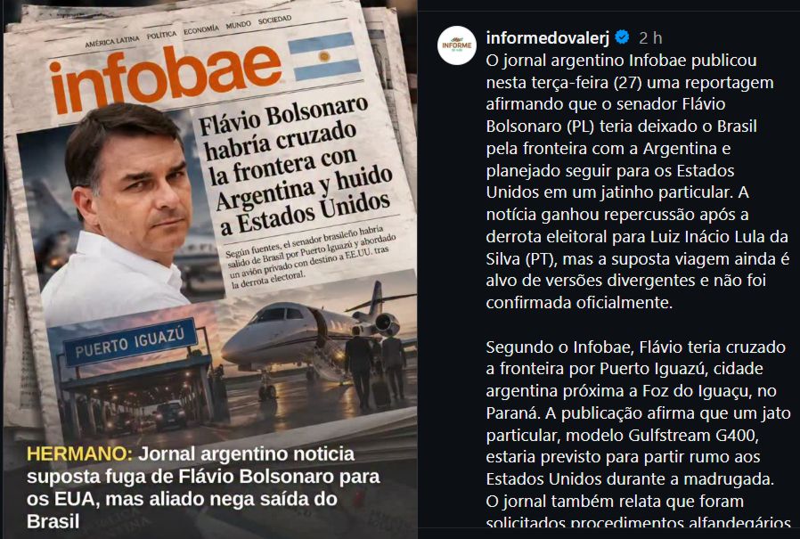 PF apura notícia sobre possível saída de Flávio Bolsonaro pela Argentina; aliados negam