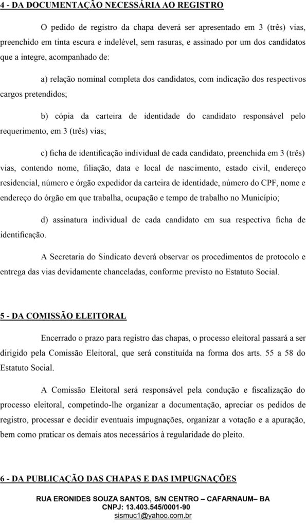 SISMUC: EDITAL DE CONVOCAÇÃO DE ELEIÇÕES PARA DIRETORIA E CONSELHO FISCAL
