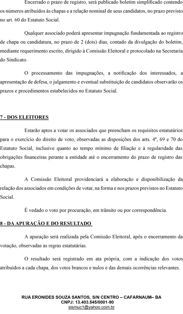 SISMUC: EDITAL DE CONVOCAÇÃO DE ELEIÇÕES PARA DIRETORIA E CONSELHO FISCAL